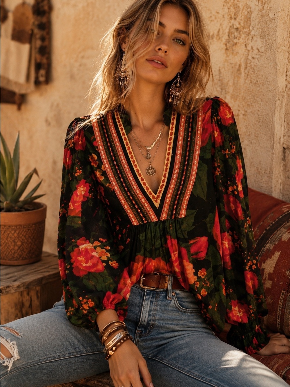 Bl^nk London X Anthropologie NWOT Stephanie Floral Embroidered V-Neck Top - XXS